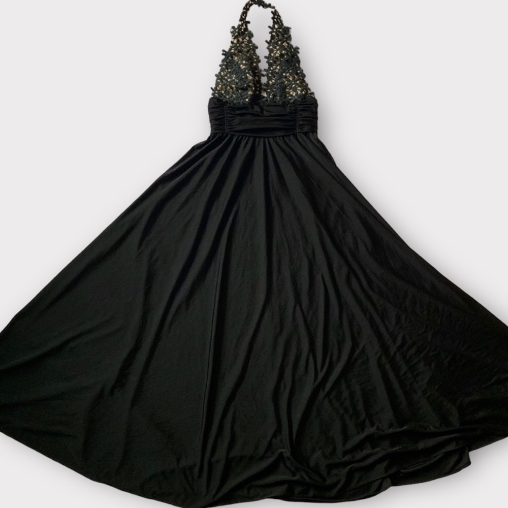Vintage 70s Black & Floral Formal Party/Prom Dress - Picture 4 of 10